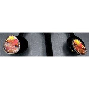 Vintage Hogan Bolas Earrings Modernist Splatter Enamel on Copper Screw Back 1"